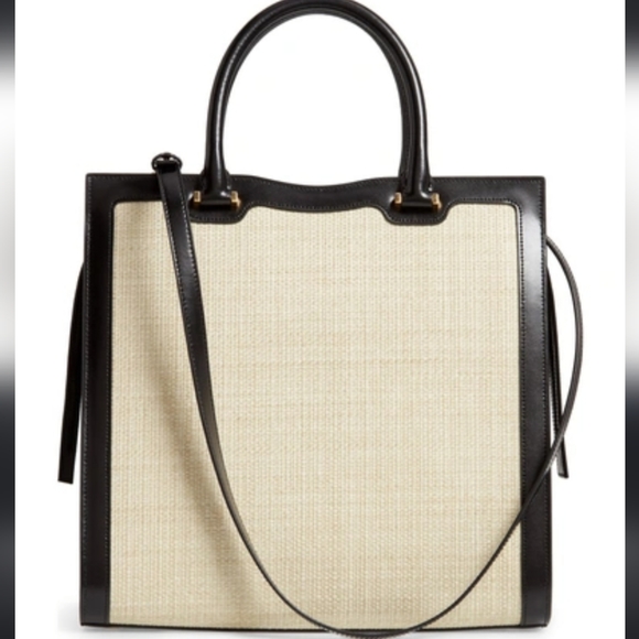 Very Rare! YSL Saint Laurent Uptown 2 in 1 Tote Canvas w/ Leather RAFFIA SATCHEL - Picture 12 of 16